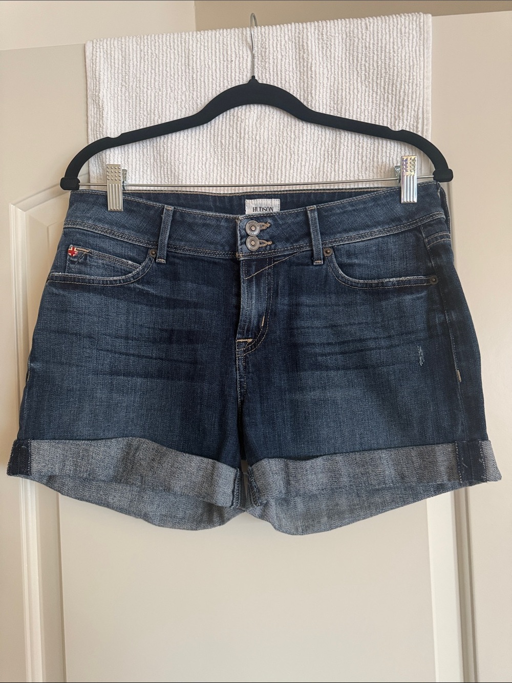 Hudson’s Dark Blue Cuffed Denim Jean Shorts